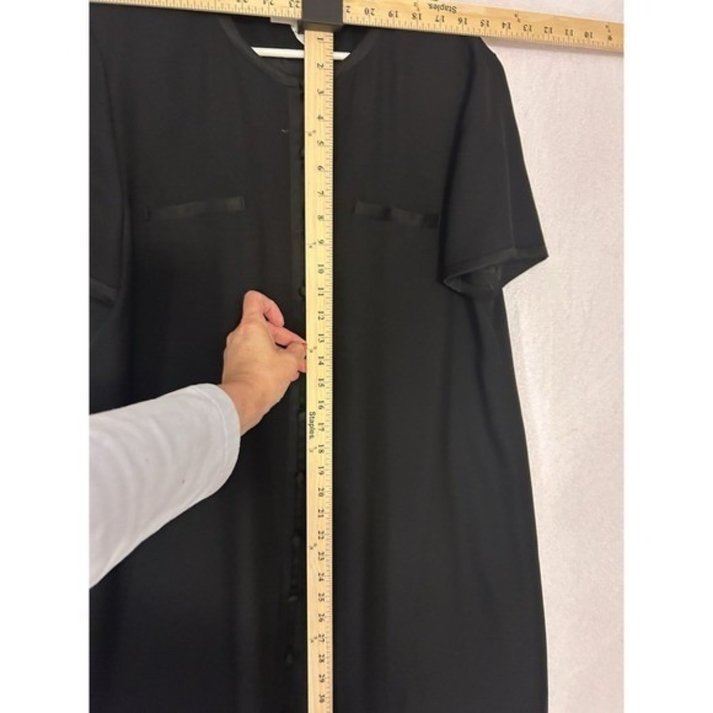 Evan-Picone Black Button Front Shift Dress Short Sleeve Satin Trim Size 14 - Picture 12 of 14